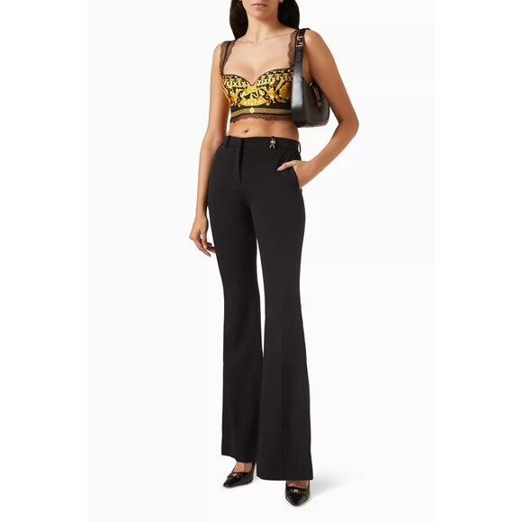 NWT Versace Silk Bralette Crop Top 38 US 2 XS Black Barocco Lace-Trimmed $1,190 - Picture 3 of 13